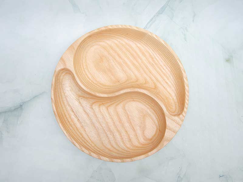 Khay gỗ tròn 2 ngăn hình bát quái 25cm || VKU1-080 18 Khay tròn 2 ngăn hình bát quái 25cm435