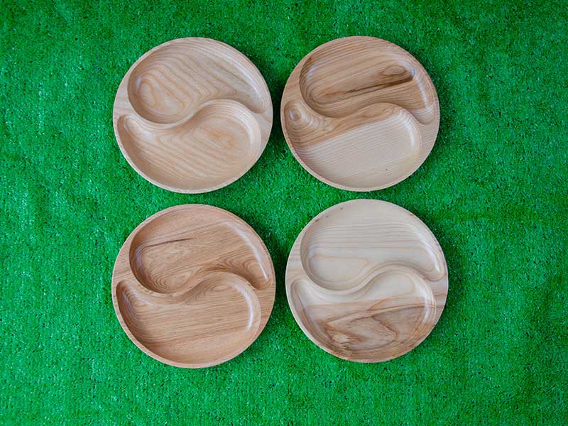 Khay gỗ tròn 2 ngăn hình bát quái 25cm || VKU1-080 17 Khay tròn 2 ngăn hình bát quái 25cm87