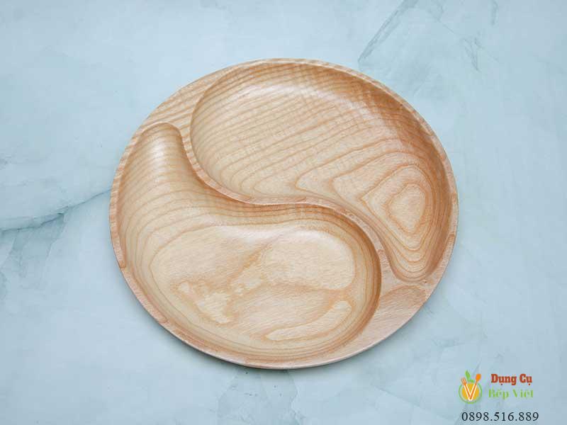 Khay gỗ tròn 2 ngăn hình bát quái 25cm || VKU1-080