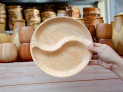 Khay gỗ tròn 2 ngăn hình bát quái 25cm || VKU1-080 8 Khay tron 2 ngan hinh bat quai 25cm76