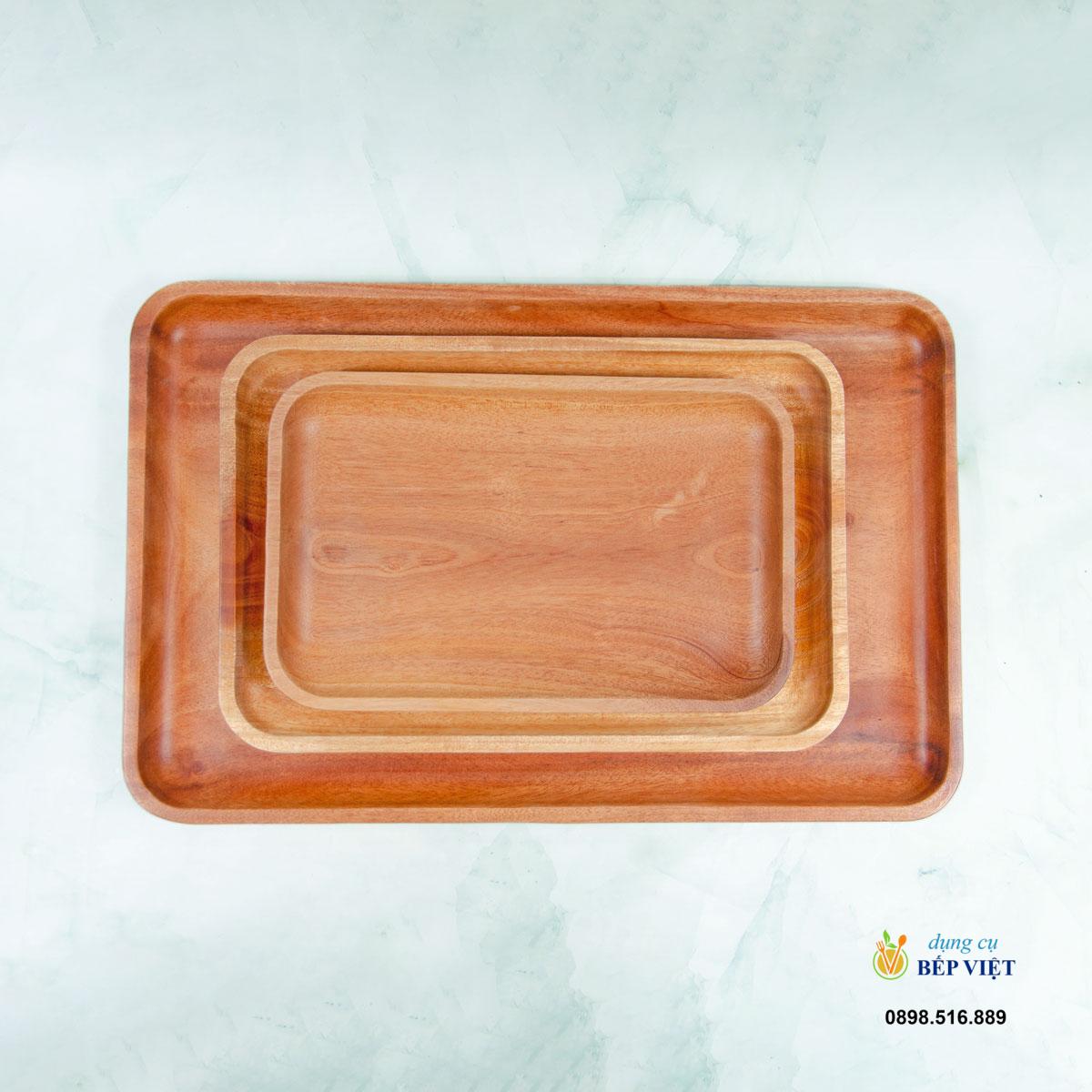 Khay gỗ xà cừ nguyên khối cạnh bo nhiều size 1 khay gỗ chữ nhật xà cừ nguyên khối