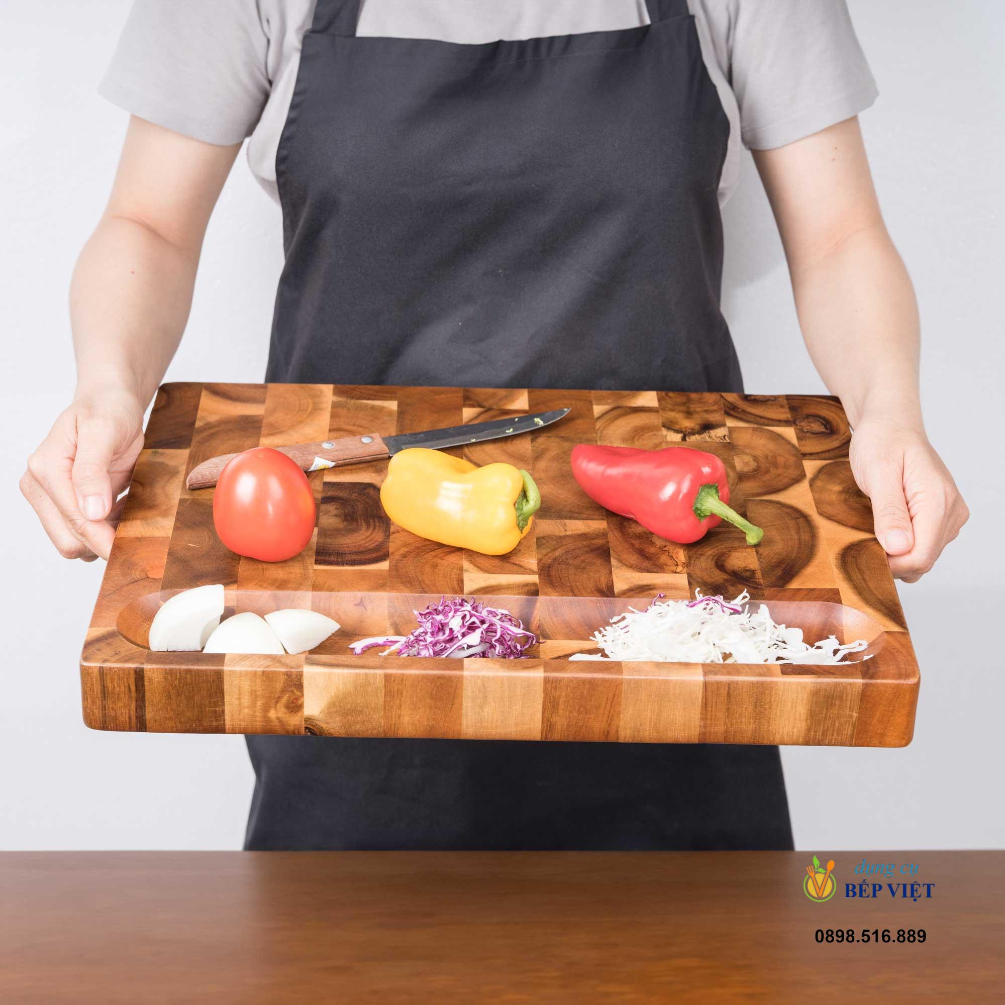 Thớt gỗ tràm sớ lật 40x30x3.8cm 2 Thớt gỗ tràm xớ lật