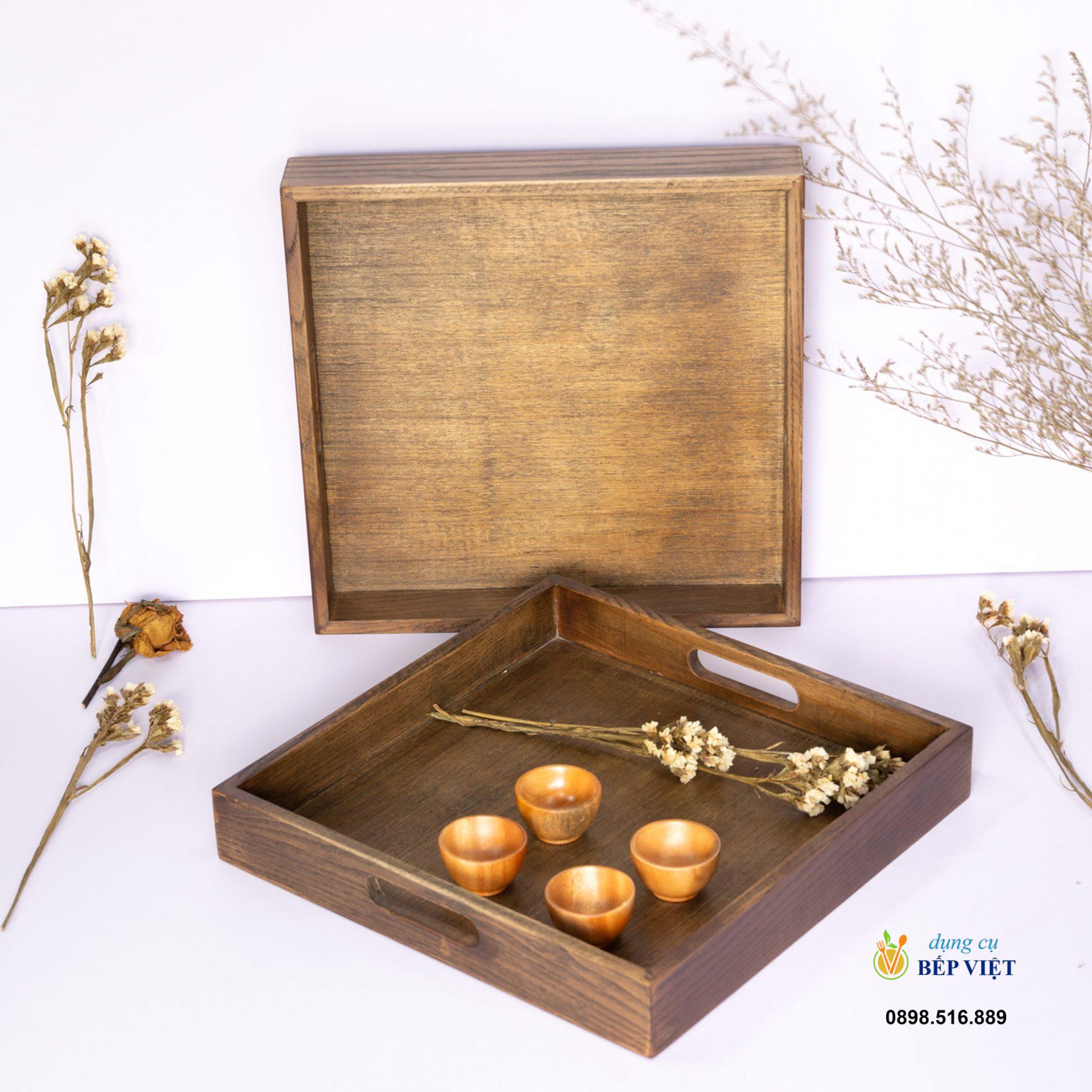 Khay vuông có quai cầm 32.5cm (Ash) 2 Khay go hinh vuong cop tay cam 32.5cm