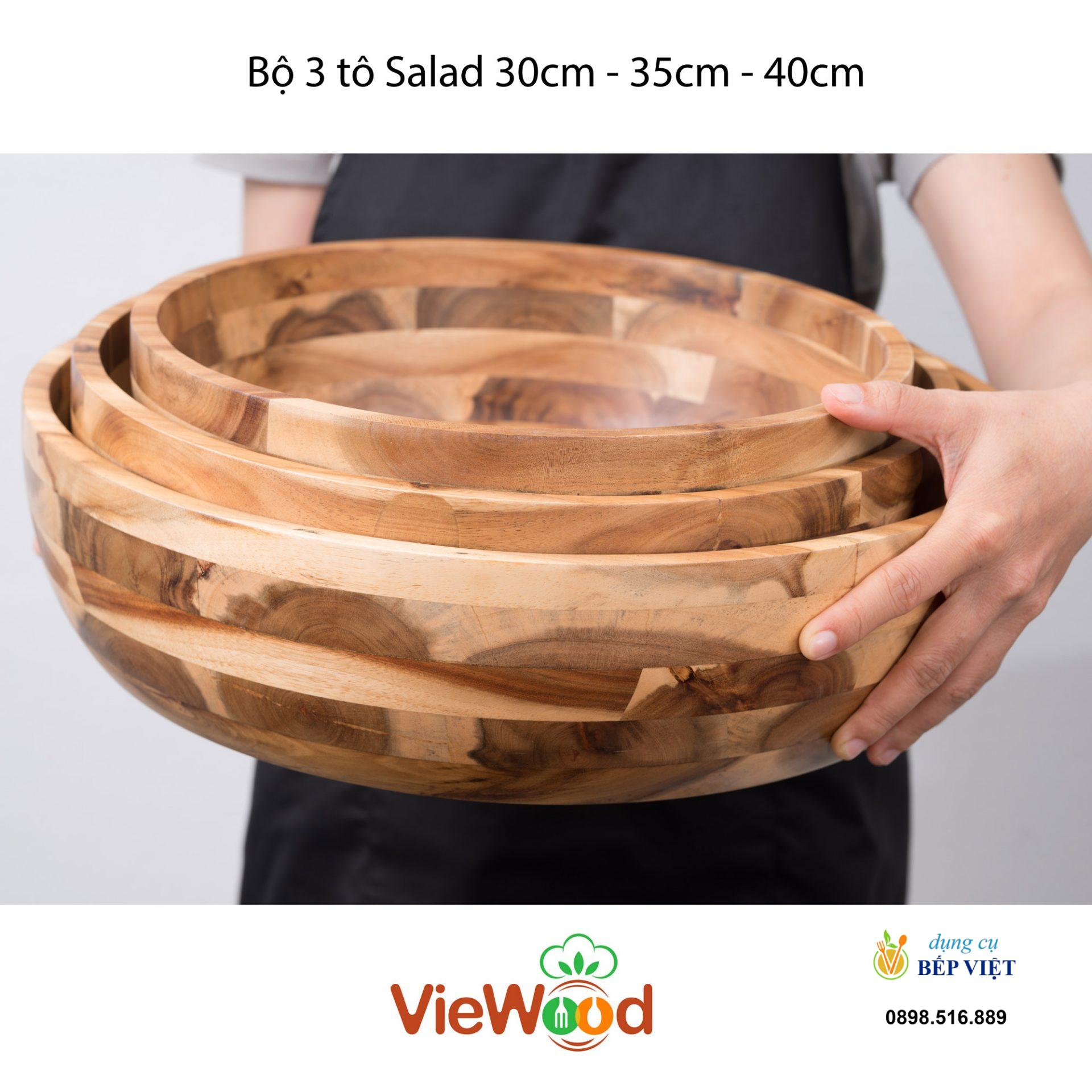 Salad bowl - Tô gỗ loại lớn - 30cm/ 35cm/ 40cm 1 Bộ tô salad lớn