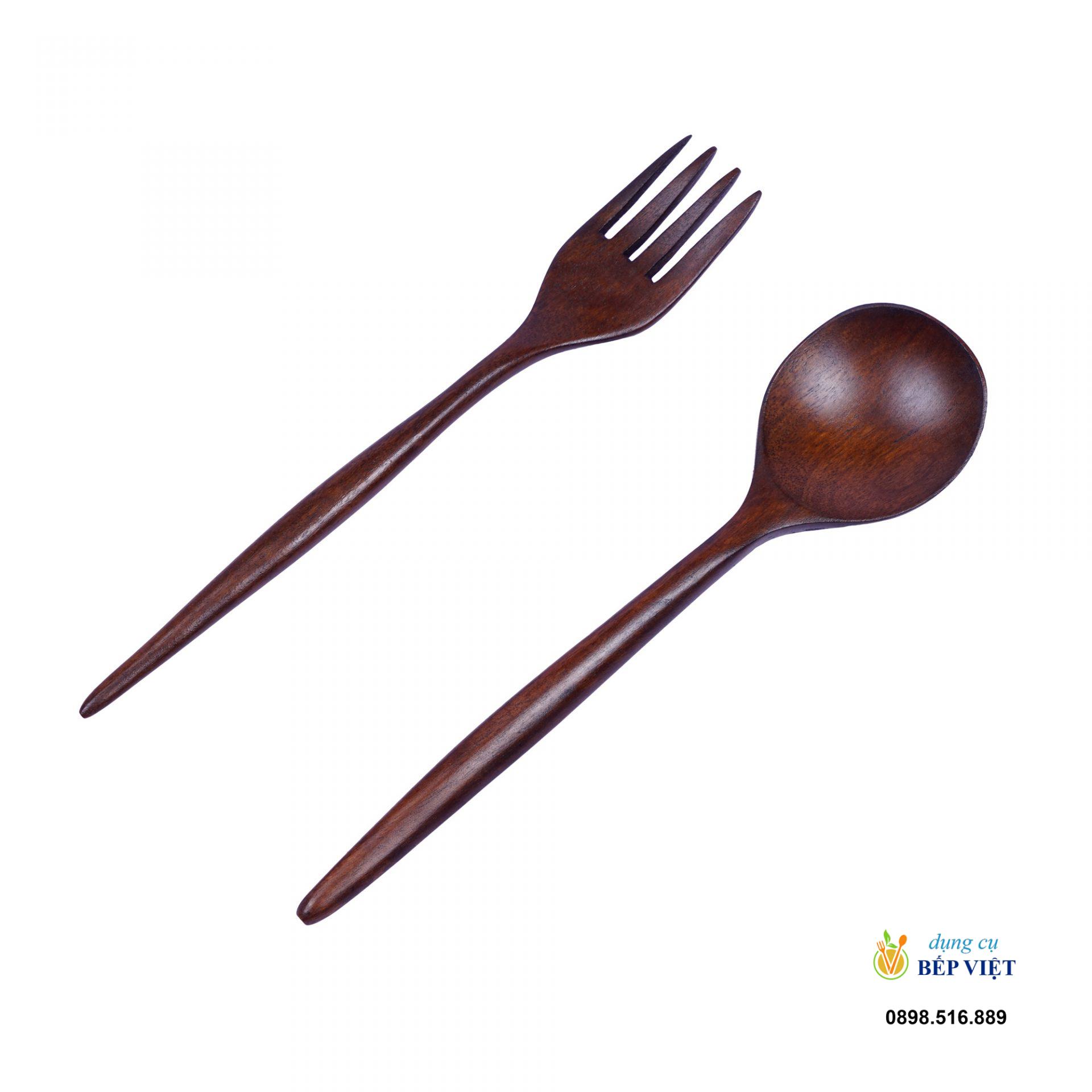 Bộ muỗng nĩa gỗ (18cm) 1 Combo muỗng nĩa