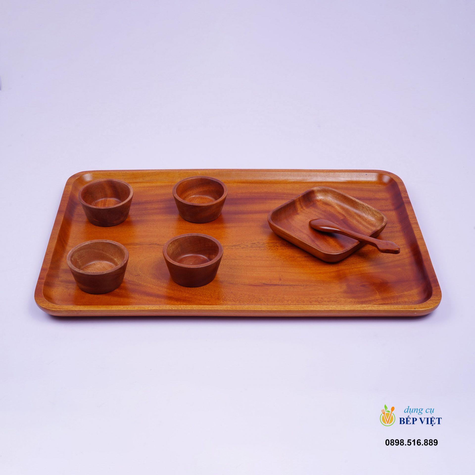 Khay chữ nhật đại (45.5x30x2cm) 7 Khay go